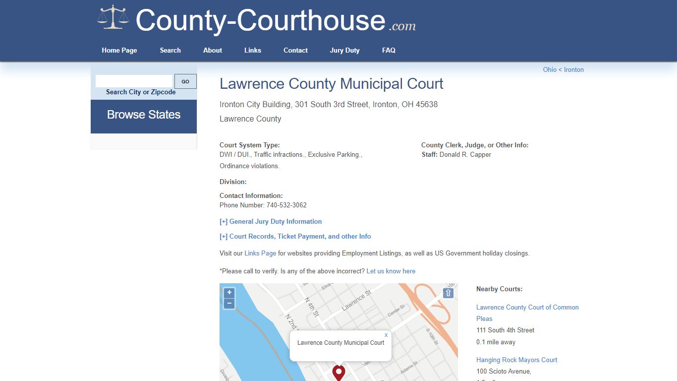 Lawrence County Municipal Court in Ironton, OH - Court Information